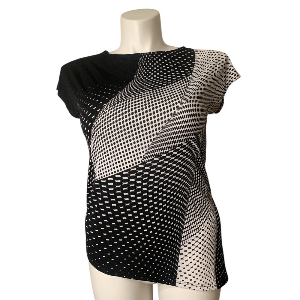 Chico’s EasyWear Black White Geo Print Stretch Top Size 0 (S/M)